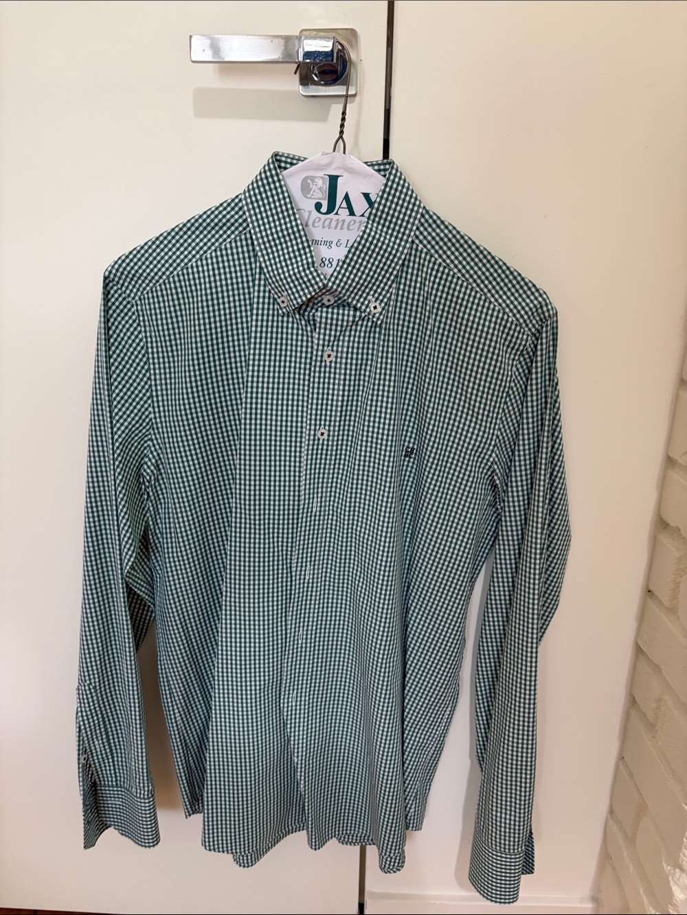 Carolina Herrera Green Gingham Button-Down Shirt